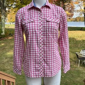 Talbots gingham shirt w/metallic thread S-M